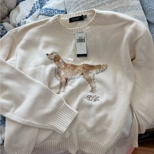 Ralph Lauren Cream Crewneck Sweater with Dog Intarsia